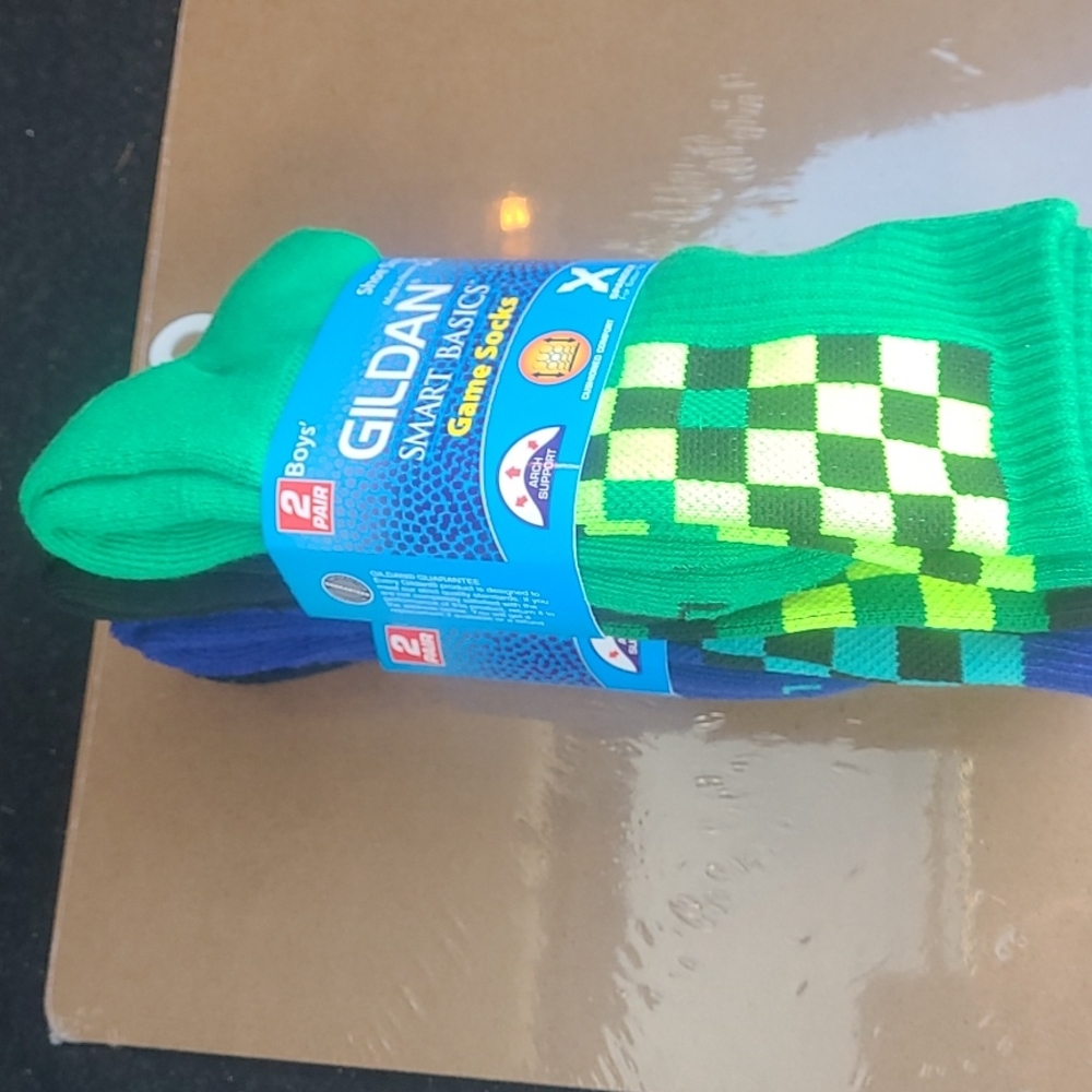Gildan Boys Green Checker Game Socks - 2 Pair